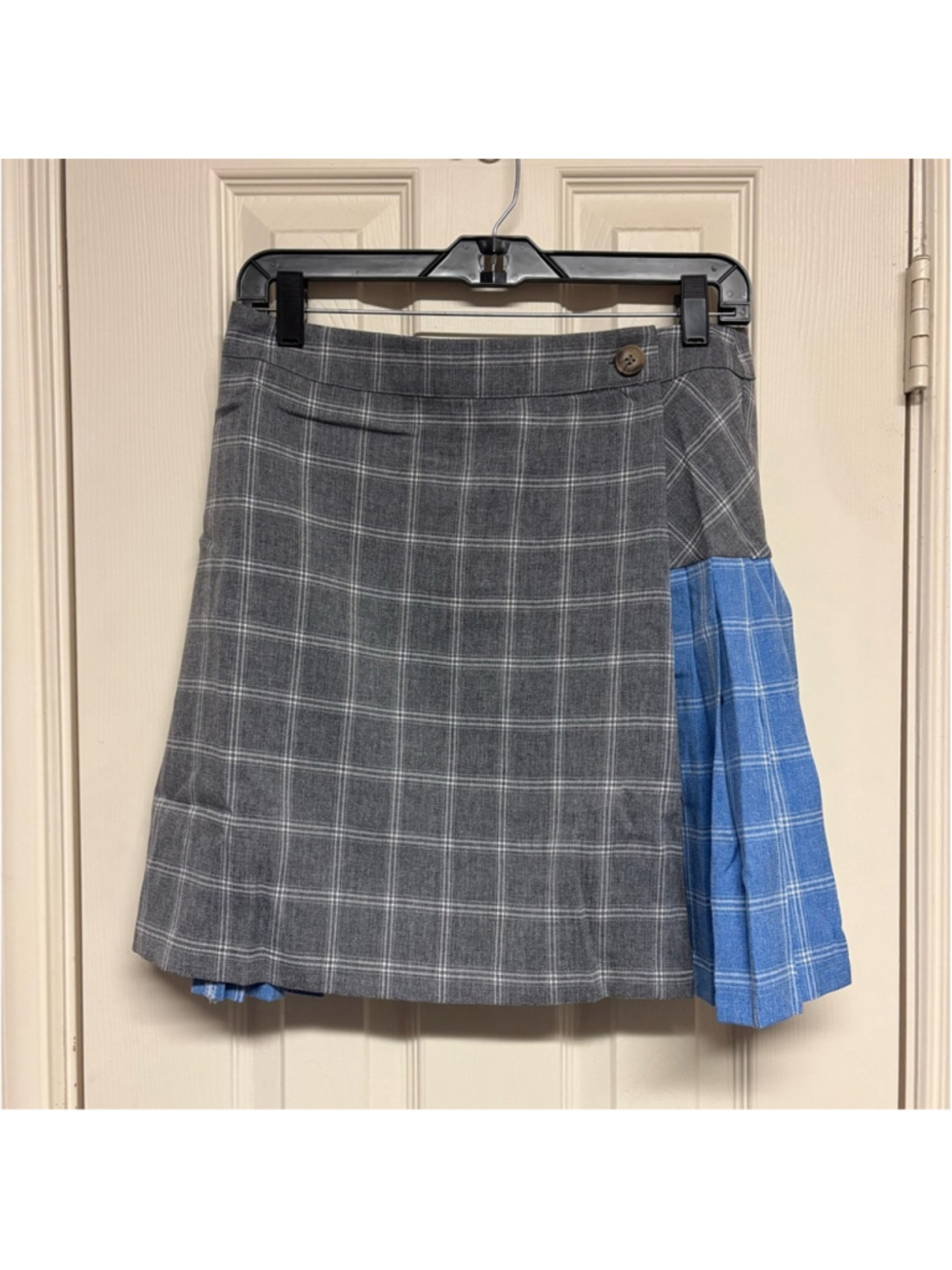 Papermoon women size L Large plaid pleated wrap skirt grey gray blue NEW NWT - Picture 9 of 11